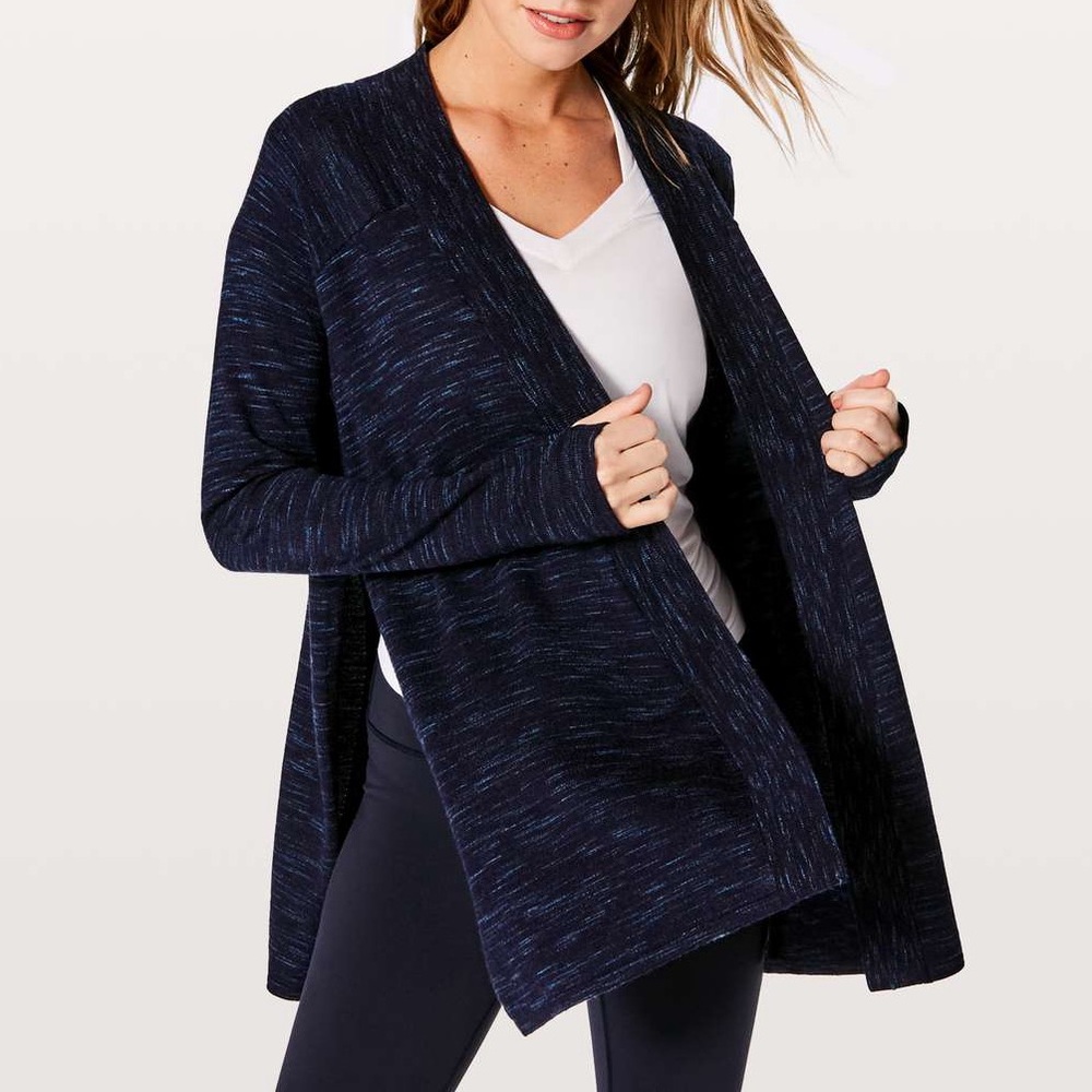 Lululemon Athletica Blissful Zen Blue Cardigan Sweater Wool Knit